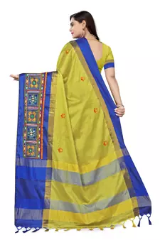 Yellow embroidered cotton silk saree with blouse