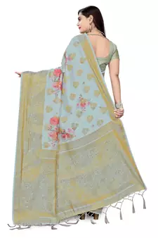 Grey printed banarasi silk saree with blouse