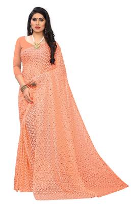 Self Design Brasso Lycra Blend Embroidered Saree with blouse 1