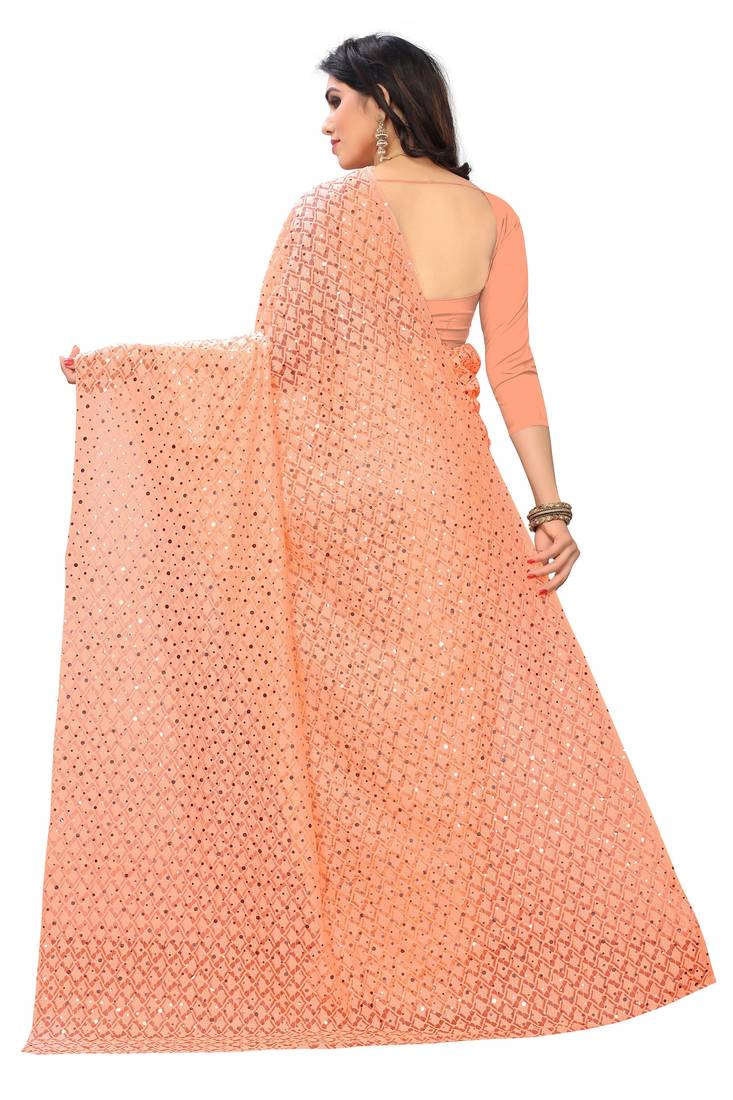 Self Design Brasso Lycra Blend Embroidered Saree with blouse