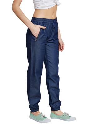 Navy-blue plain denim trousers 3