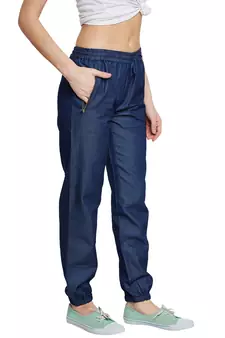Navy-blue plain denim trousers