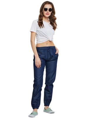 Navy-blue plain denim trousers 4
