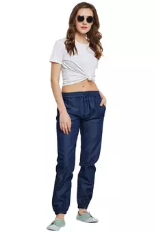 Navy-blue plain denim trousers