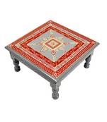 Hand painted Wooden Square Low High Stool Corner Table Footstool Chowki Bajot (11 X 11 X 6 Inch)