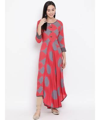 Span Deep Pink Printed Asymmetric Kurta 1