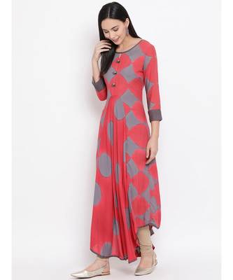 Span Deep Pink Printed Asymmetric Kurta 2