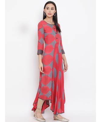Span Deep Pink Printed Asymmetric Kurta 3