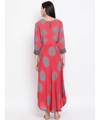 Span Deep Pink Printed Asymmetric Kurta 4