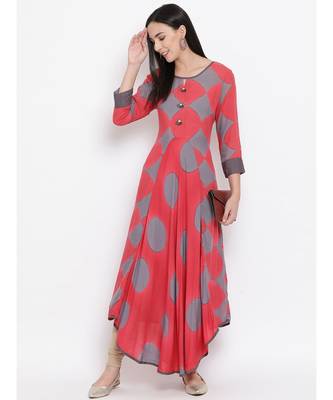 Span Deep Pink Printed Asymmetric Kurta 5