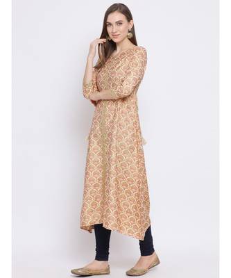 Span Beige Embroidered A-line Kurta 1