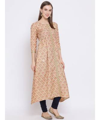 Span Beige Embroidered A-line Kurta 2