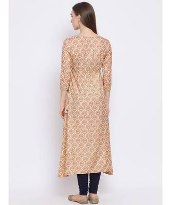 Span Beige Embroidered A-line Kurta 3