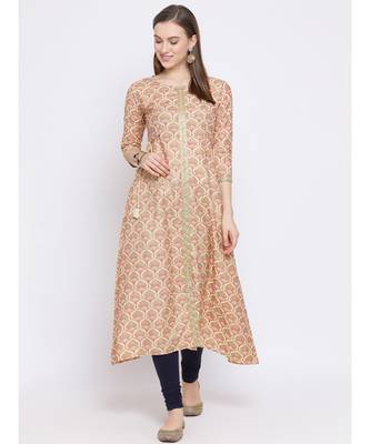 Span Beige Embroidered A-line Kurta 4