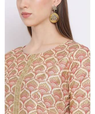 Span Beige Embroidered A-line Kurta 5
