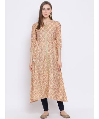 Span Beige Embroidered A-line Kurta 6