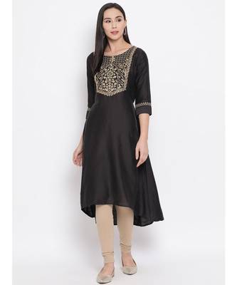 Span Grey Embroidered A-line Kurta 1