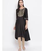 Span Grey Embroidered A-line Kurta