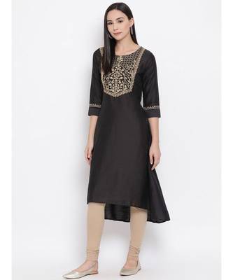 Span Grey Embroidered A-line Kurta 2