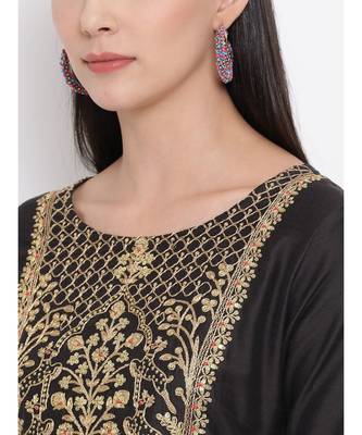 Span Grey Embroidered A-line Kurta 6