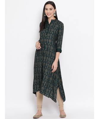 Span Oxford Green Printed A-line Kurta 1
