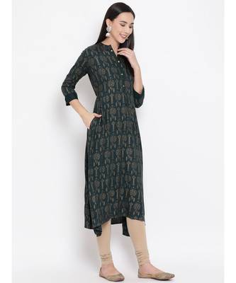 Span Oxford Green Printed A-line Kurta 2