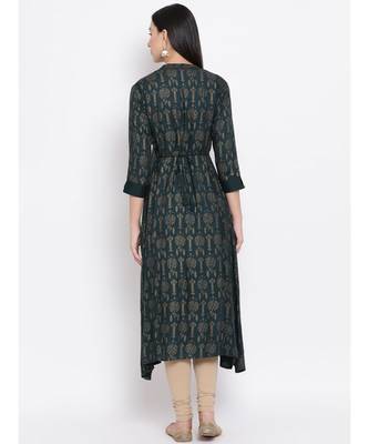 Span Oxford Green Printed A-line Kurta 3
