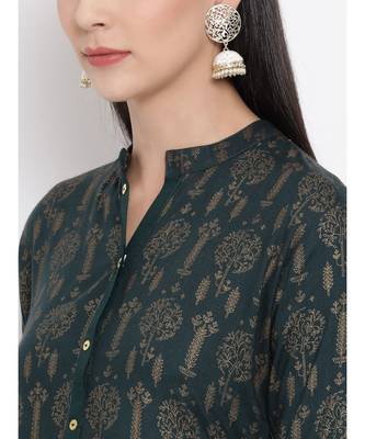Span Oxford Green Printed A-line Kurta 5