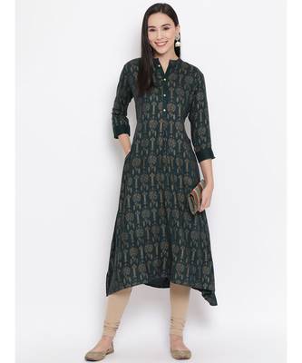Span Oxford Green Printed A-line Kurta 6
