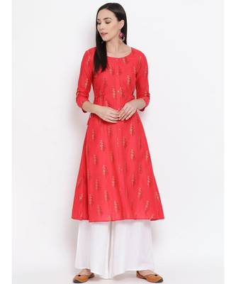 Span Peach Printed A-line Kurta 1