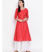 Span Peach Printed A-line Kurta