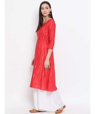 Span Peach Printed A-line Kurta 2