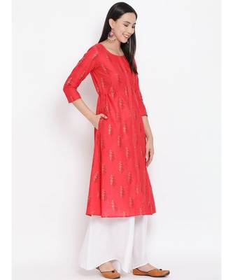 Span Peach Printed A-line Kurta 3