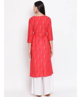Span Peach Printed A-line Kurta 4