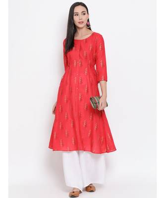 Span Peach Printed A-line Kurta 5