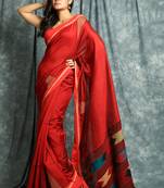 Red woven bengal handloom saree with blouse