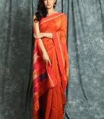 Orange woven bengal handloom saree with blouse