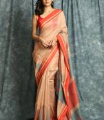 Salmon woven bengal handloom saree with blouse