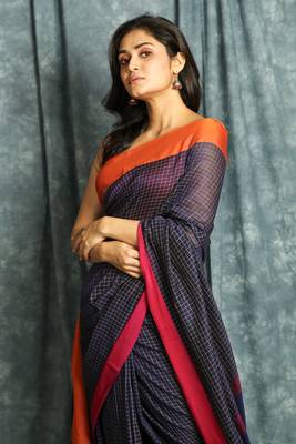 Indigo woven bengal handloom saree with blouse 4