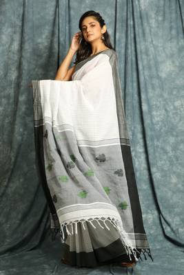 White woven bengal handloom saree with blouse 2