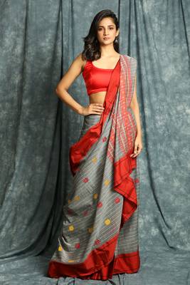 Grey woven bengal handloom saree with blouse 1
