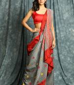 Grey woven bengal handloom saree with blouse
