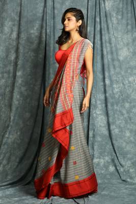 Grey woven bengal handloom saree with blouse 2