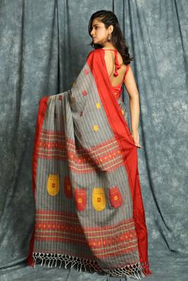 Grey woven bengal handloom saree with blouse 3