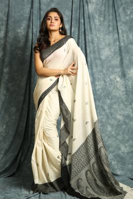 Off white woven bengal handloom saree with blouse 1
