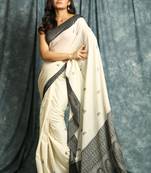 Off white woven bengal handloom saree with blouse