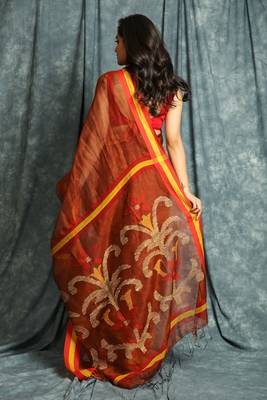 Brown woven linen saree with blouse 3