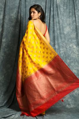 Yellow woven silk saree with blouse 3