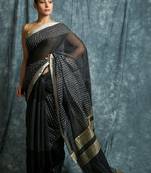 Black woven bengal handloom saree with blouse