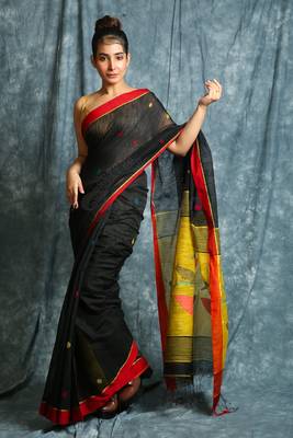 Black woven bengal handloom saree with blouse 1